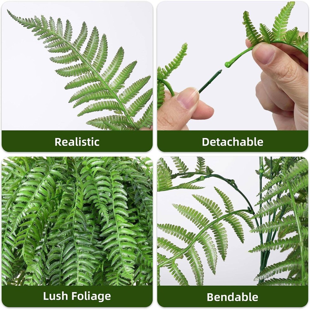 Unbranded Artificial Boston Fern Set 2 Green New UV Resistant Hanging Foliage